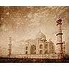 Taj Mahal Indian Symbol - India travel background  with grunge texture overlaid. Agra, India