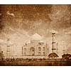 Taj Mahal. Indian Symbol - India travel background with grunge texture overlaid. Agra, India