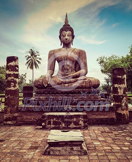 Vintage retro effect filtered hipster style travel image of Buddha statue hand close up detail. Sukhothai, Thailand Vintage retro effect filtered hipster style travel image of Buddha statue hand close up detail. Sukhothai, Thailand