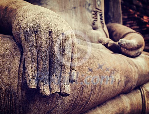 Vintage retro effect filtered hipster style travel image of Buddha statue hand close up detail. Sukhothai, Thailand Vintage retro effect filtered hipster style travel image of Buddha statue hand close up detail. Sukhothai, Thailand