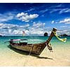 Long tail boat on tropical beach, Krabi, Thailand