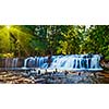 Tropical waterfall Phnom Kulen on sunrise, Cambodia