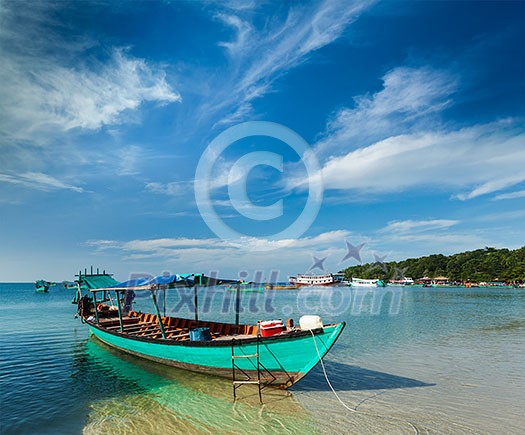 Boats on beash in sea at Sihanoukville, Cambodia Boats on beash in sea at Sihanoukville, Cambodia