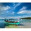 Boats on beash in sea at Sihanoukville, Cambodia