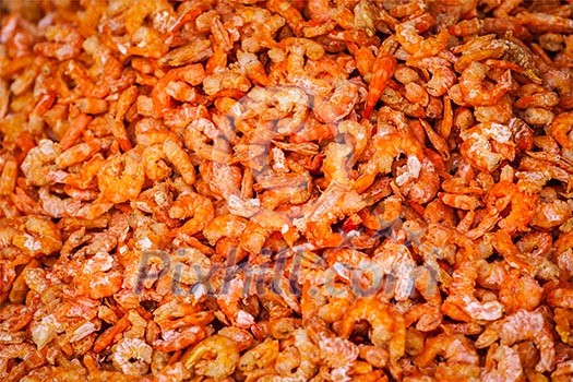 Dried shrimps close up in market in Asia Dried shrimps close up in market in Asia