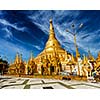 Myanmer famous sacred place and tourist attraction landmark - Shwedagon Paya pagoda. Yangon, Myanmar