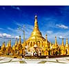 Myanmer famous sacred place and tourist attraction landmark - Shwedagon Paya pagoda. Yangon, Myanmar