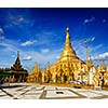 Myanmer famous sacred place and tourist attraction landmark - Shwedagon Paya pagoda. Yangon, Myanmar