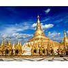 Myanmer famous sacred place and tourist attraction landmark - Shwedagon Paya pagoda. Yangon, Myanmar