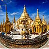 Myanmer famous sacred place and tourist attraction landmark - Shwedagon Paya pagoda. Yangon, Myanmar