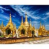 Myanmer famous sacred place and tourist attraction landmark - Shwedagon Paya pagoda. Yangon, Myanmar