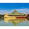 Yangon icon landmark and tourist attraction Karaweik - replica of a Burmese royal barge at Kandawgyi Lake, Yangon, Myanmar Burma