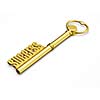 Success wealth prosperity concept - golden key to success made of gold isolated on white background