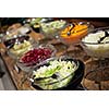 catering buffet food indoor in luxury restaurant with meat colorful fruits  and vegetables