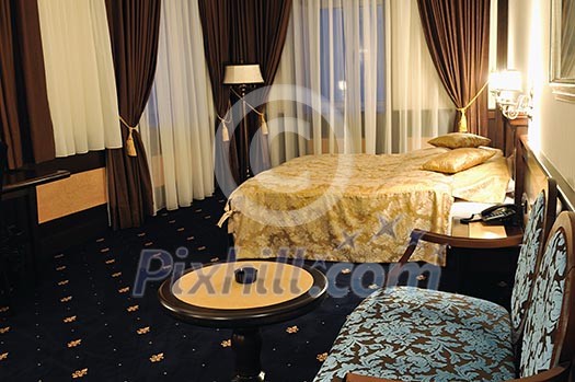 modern hotel room appartment indoor with double bed and lcd tv modern hotel room appartment indoor with double bed and lcd tv