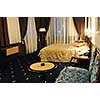 modern hotel room appartment indoor with double bed and lcd tv