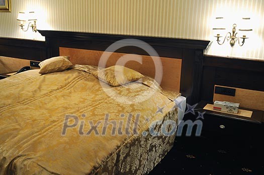 modern hotel room appartment indoor with double bed and lcd tv modern hotel room appartment indoor with double bed and lcd tv