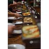 catering buffet food indoor in luxury restaurant with meat colorful fruits  and vegetables