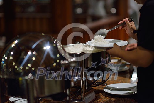 catering buffet food indoor in luxury restaurant with meat colorful fruits and vegetables catering buffet food indoor in luxury restaurant with meat colorful fruits and vegetables