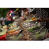 catering buffet food indoor in luxury restaurant with meat colorful fruits  and vegetables