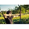 Young archer training with the  bow
