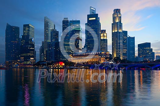 Singapore skyline and Marina Bay in evening Singapore skyline and Marina Bay in evening