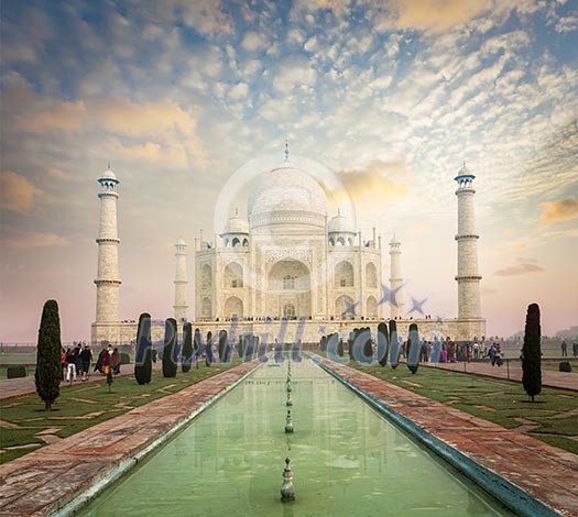 Taj Mahal on sunrise sunset, Indian Symbol - India travel background. Agra, Uttar Pradesh, India Taj Mahal on sunrise sunset, Indian Symbol - India travel background. Agra, Uttar Pradesh, India