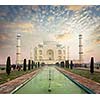 Taj Mahal on sunrise sunset, Indian Symbol - India travel background. Agra, Uttar Pradesh, India