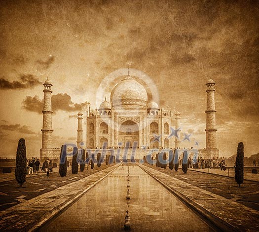 Taj Mahal vintage image. Indian Symbol - India travel background. Agra, Uttar Pradesh, India Taj Mahal vintage image. Indian Symbol - India travel background. Agra, Uttar Pradesh, India
