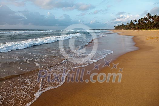 Tropical beach on sunset. Sri Lanka