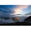 Rocky coast at sunset. Unawatuna, Sri Lanka