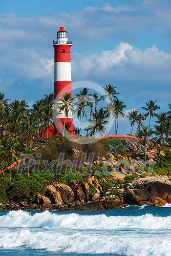 Lighthouse.  and sea. Kovalam (Vizhinjam) Kerala, India