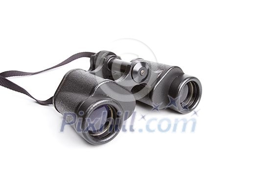 Black binoculars isolated on white background