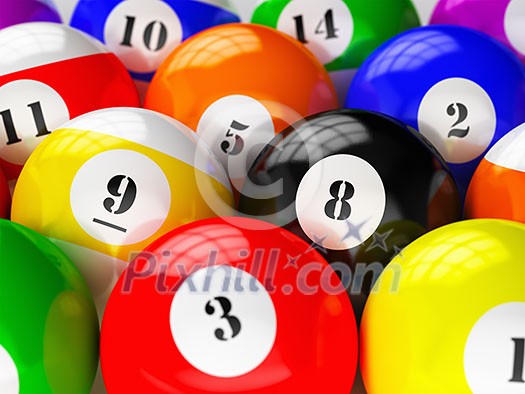 Set of billiard american pool balls close up Set of billiard american pool balls close up