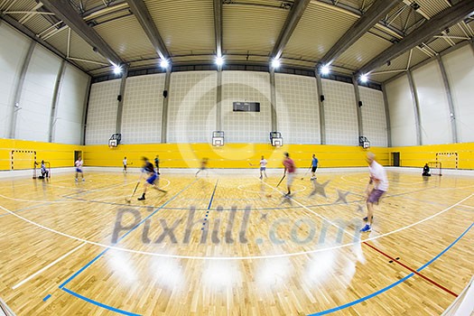 interior of a modern multifunctional gymnasium with young people