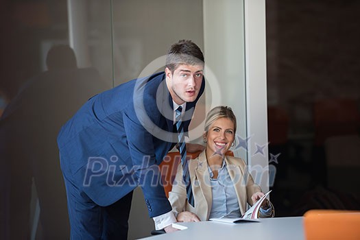 business people group have meeting and working in modern bright office indoor