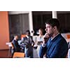 happy young business man portrait in bright modern office indoor