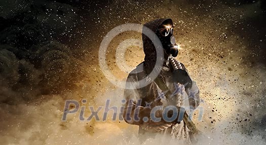 Stalker against nuclear background. Disaster and pollution Stalker against nuclear background. Disaster and pollution