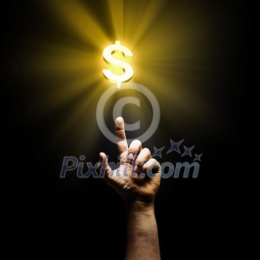 Human hand pointing at dollar symbol. Banking concept Human hand pointing at dollar symbol. Banking concept