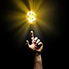 Human hand pointing at dollar symbol. Banking concept