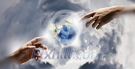 Close up of human hands touching with fingers. Based on Michelangelo picture. Elements of this image are furnished by NASA Close up of human hands touching with fingers. Based on Michelangelo picture. Elements of this image are furnished by NASA