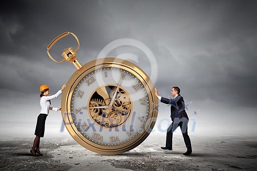 Image of young businessman and pocket watch. Time concept Image of young businessman and pocket watch. Time concept