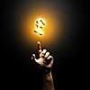 Human hand pointing at pound symbol. Banking concept