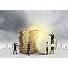 Business people and macro stack of euro coins