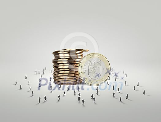 Business people and macro stack of euro coins Business people and macro stack of euro coins