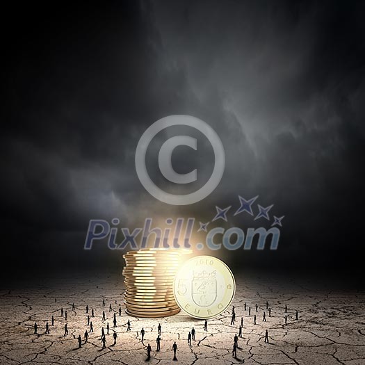 Business people and macro stack of euro coins Business people and macro stack of euro coins