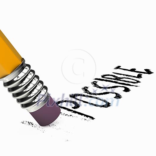 Pencil with rubber erasing characters of word impossible Pencil with rubber erasing characters of word impossible