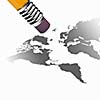 Close up image of world map and pencil with rubber