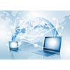 Image of laptop with globe illustration at background