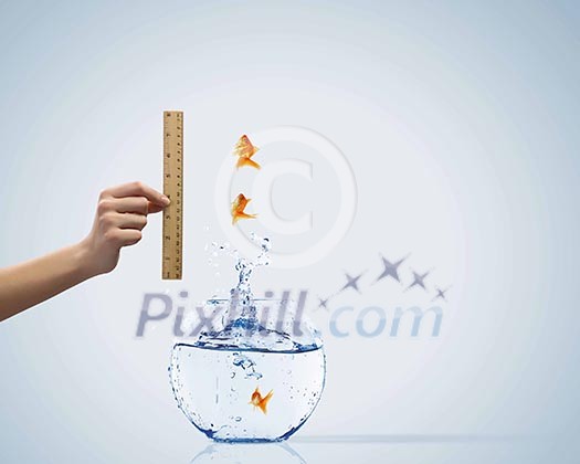 Aquarium with gold fish jumping out of water Aquarium with gold fish jumping out of water